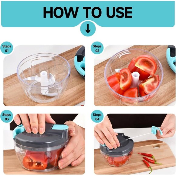 Compact 500ml Manual Food Chopper - Hand-Pull Vegetable & Garlic Mincer, - Picture 7 of 9